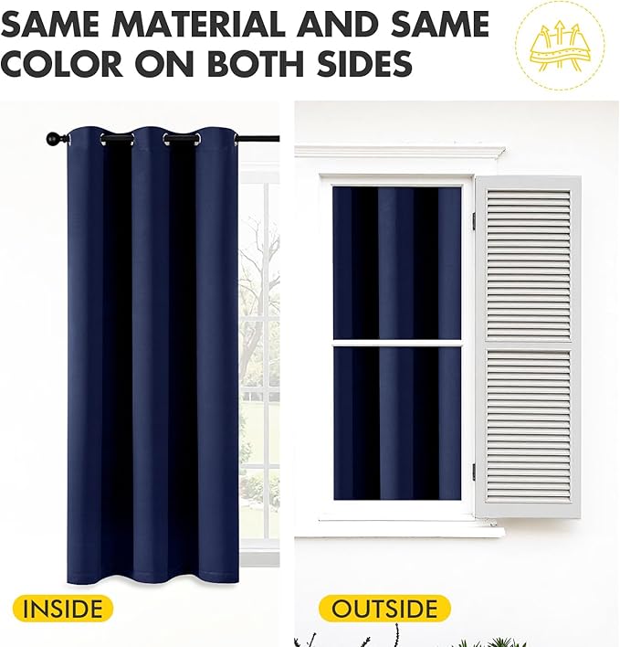 MIULEE Navy Blue Blackout Curtains - Bedroom Window Treatment Curtains Thermal Insulated Room Darkening Drapes for Living Room Kitchen Grommet Top Light Blocking Drapery, 40 x 50 Inches Long, 2 Panels