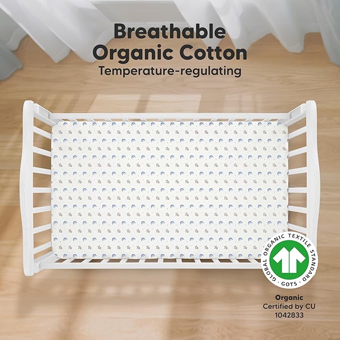 KeaBabies 2-Pack Organic Crib Sheets for Boys, Girls - 52x28 Fitted Crib Mattress Sheet Neutral, Breathable Jersey Cotton Cover for Baby Bed, Toddler Mattress, Soft & Cute Prints (Cosmo)