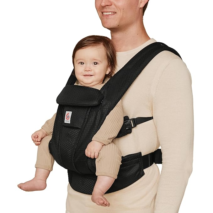 Ergobaby Omni Deluxe Baby Carrier Newborn to Toddler - Breathable Baby Carriers for Summer - All-Position Carrier with Enhanced Lumbar Support & Airflow (7-45 Pounds), Mesh, Onyx Black