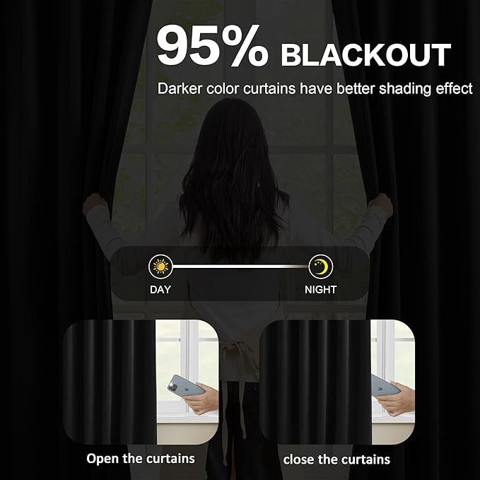 KEQIAOSUOCAI 80 Inch Wide Black Pinch Pleated Curtains 80 x 120, Thermal Insulated Noise Cancelling Living Room Office Drapes 120 Inches Long, Patio Sliding Glass Door Window Curtain 2 Panels