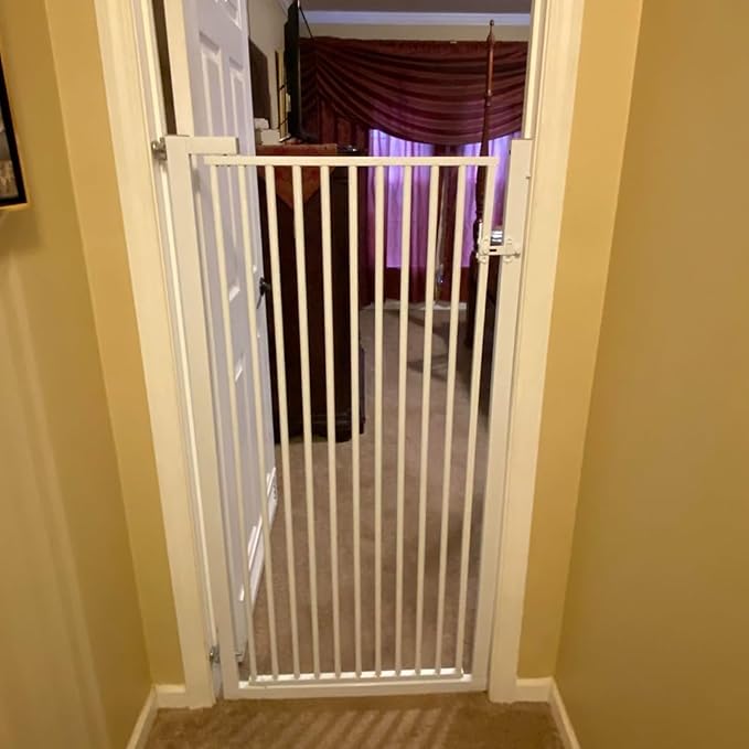 55.1 Inch Tall Baby Gate Auto Close Dog Gate Adjustable 29.92"- 48.03" Wide Pressure Mounted Walk Through Swing Pet Gate for Doorways (White, 29.92"- 48.03")