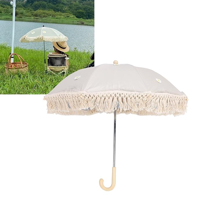 Baby Outdoor Parasols, Baby Stroller Parasol Umbrella with Adjustable Clamp, Toddler Parasol for Trolley Wheelchair Beach Chair, Outdoor Activities (Beige with