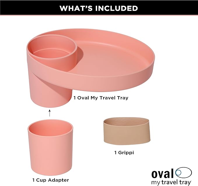 Travel Tray Oval USA Made Extend Your Current Cup Holder to Hold Your Cup Plus A Tray for Snacks, Toys and Accessories. Use in a Car Seat, Booster, Stroller, Golf Cart, Outdoor Chair, (Peach)