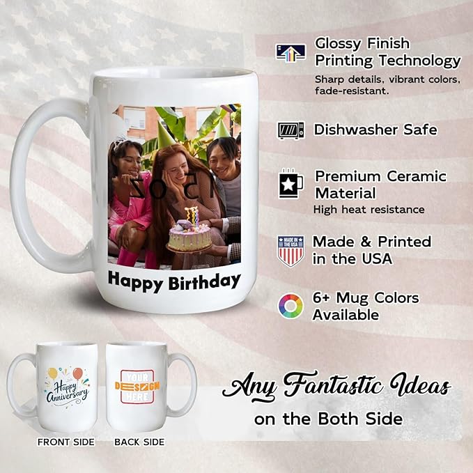 Ship Next Day Custom Mug Design Your Own Photo Text Personalized Picture Gifts for Women Men Customized Gifts Idea Personalized Coffee Mugs 15oz White Handle