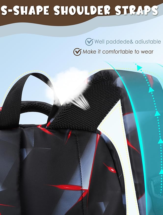 BLUEFAIRY Kids Backpack for Boys Elementary Primary School Bags for Childs Black Bagpack Book Bag Back to School Gifts for Son Mochilas Escolares para Niños 17" Large Compartment Black/Red