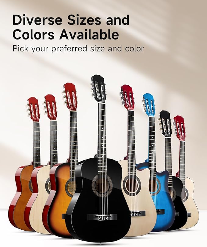 Moukey 30" Acoustic Guitar for Beginners Kids Youth 1/4 Size Dreadnought Guitarra Acustica Kit with Chord Poster, Gig Bag, Tuner, Picks, Nylon Strings, Capo, Strap - Natural