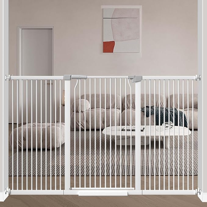 40.5" Extra Tall Baby Gate for Stairs, 68.5"-72.2" Extra Wide Large Dog Pet Gate Indoor for House, Long Safety Child Gate No Drill, Metal Auto Close Doggie Barrier for Doorway, White
