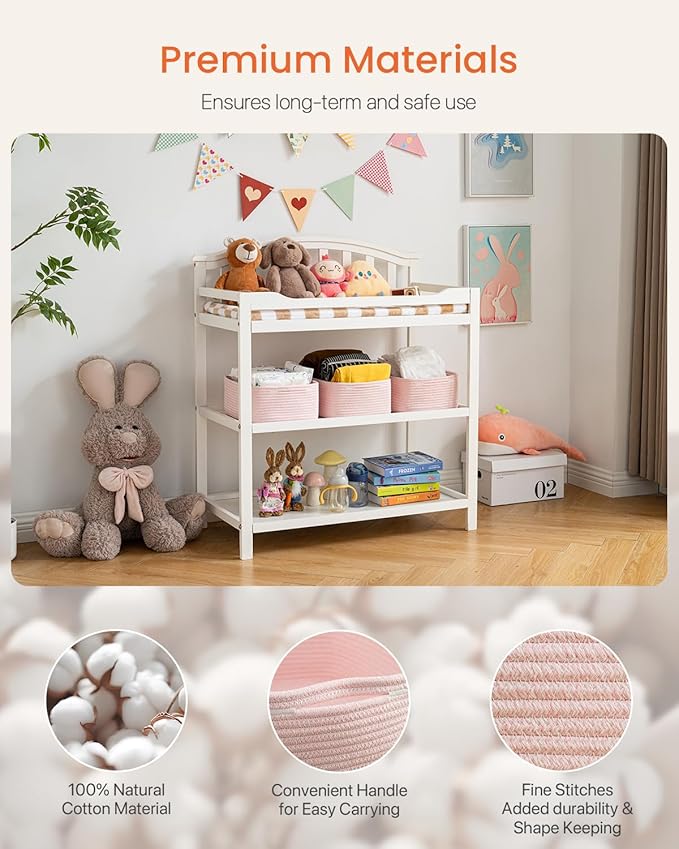 KALLAX Small Woven Basket, 13.5 x 9.5 x 5 Inches, Storage Basket for Organizing, Cute Small Rope Shelf Closet Cube Storage Bins Baskets for Shelves, Dog Toy Gift Baskets Empty, 3 Pack Light Pink