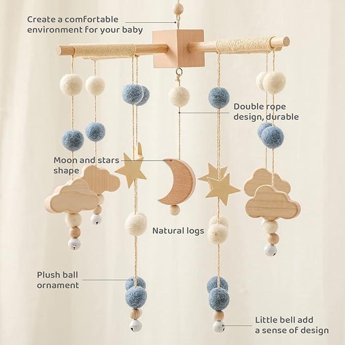 Baby Mobile for Crib | Baby Crib Nursery Mobile Star Moon for Baby Boys and Girls | Boho Nursery Decor | Baby Shower Set for Infant Bedroom Hanging Decoration Toy