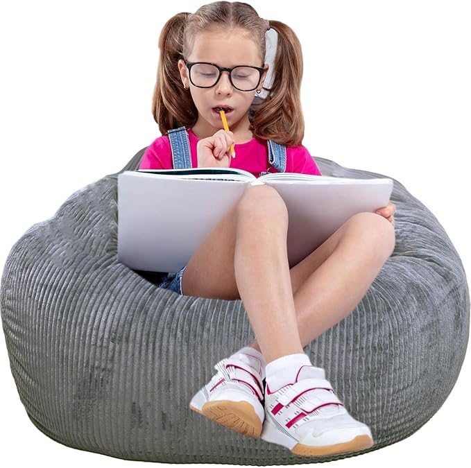 2 Pcs Classic Bean Bag Chair, with Faux Rabbit Fur Cover for Teens and Kids, Memory Foam Bean Bag Chairs, Ultra Soft Faux Fur Fabric, 2.5 feet Round Fluffy Bean Bag Sofa