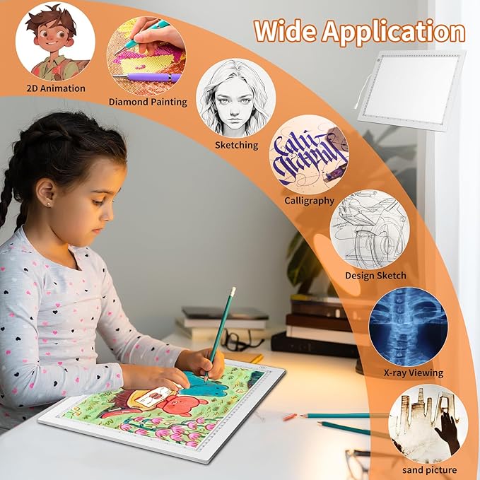 A3 LED Light Box for Tracing, elice Artist Drawing Lightbox Light Table Light Pad Light Copy Board, Up to 8000 Lux Super Bright Lightpad for Cricut Weeding Vinyl, Diamond Painting, Sketching (White)