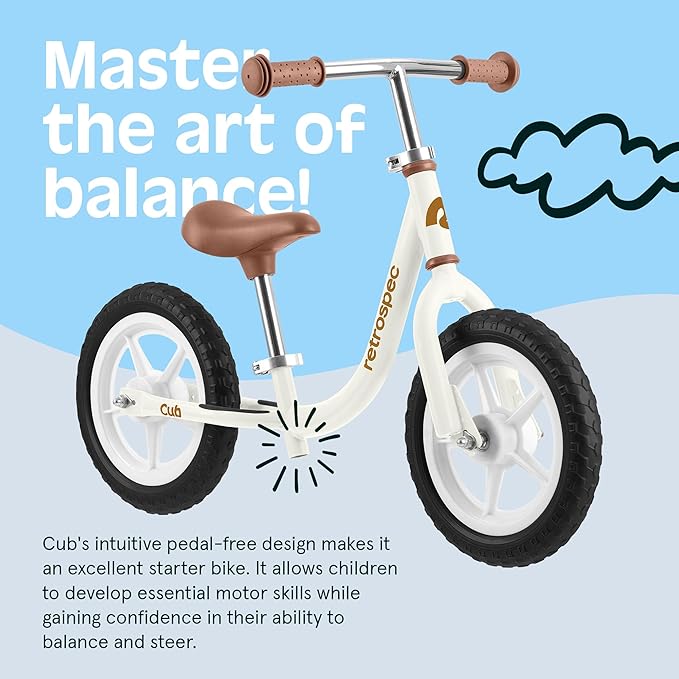 Retrospec Cub Toddler 12" Balance Bike, 18 Months - 3 Years Old, No Pedal Beginner Kids Bicycle for Girls & Boys, Flat-Free Tires, Adjustable Seat, & Durable Frame