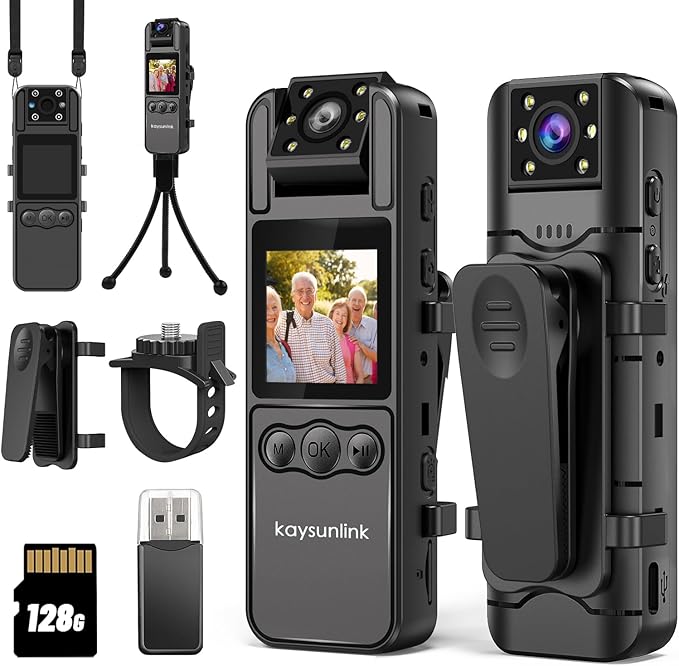 Body Camera with Audio and Video Recording 1080P FHD Mini Police Wearable Body Worn Cam Portable Small Personal Camcorder Sport Action Outdoor Video Recorder (128GB)