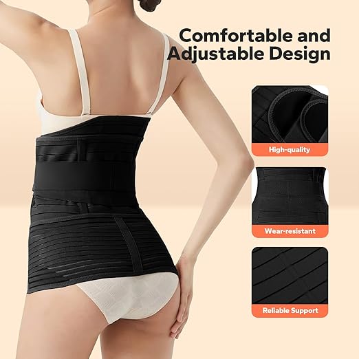 3 in 1 Postpartum Belly Band (Black), Post Partum Waist Binder, Posture Correction Abdominal Binder, Belly Band Postpartum Belly Wrap, Postpartum Belly Wrap (For waistline 29"-37", L)