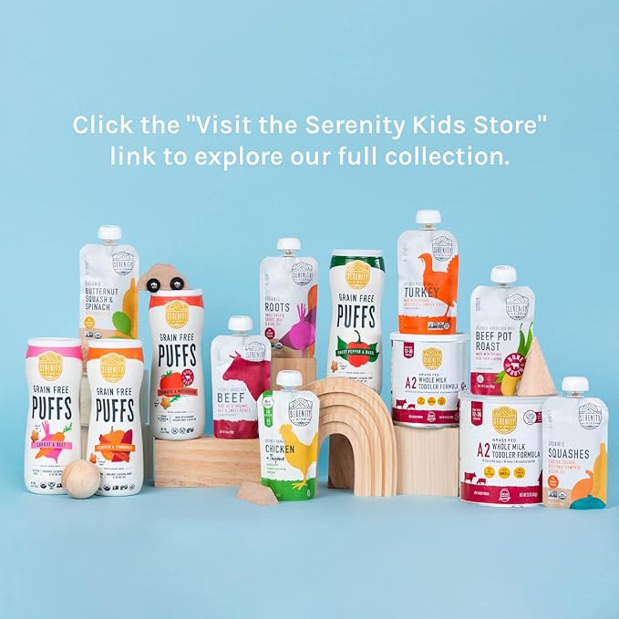 Serenity Kids 6+ Months Baby Food Chicken Pouch Puree - Ethically Sourced Free-Range Chicken & Organic Peas & Carrots - No Added Sugar & Protein-Rich & BPA-Free Toddler Food - 3.5 Oz, 12 Pack