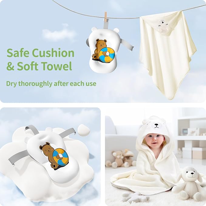 Collapsible Baby Bathtub for Newborn to Toddler (0-18 Month) - Portable Baby Bath Tub for Travel, Newborn Bathtub with Soft Towel and Floating Cushion (Green)