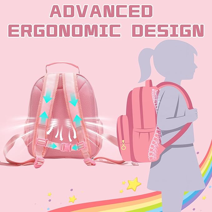 I IHAYNER Kids Glitter Lightweight Backpack for School Travel & Daycare, Toddler Backpack for Girls 3+ Preschool Kindergarten Elementary Kids Backpack-Rainbow Pink K