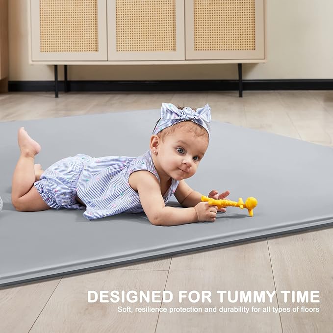 ANGELBLISS Baby Playpen Mat, Self-Inflating Play Mat for Babies and Toddlers, Roll Up & Waterproof Foam Crawling Mat for Floor, Portable Playmat for Babies with Travel Bag Grey (50×50in)