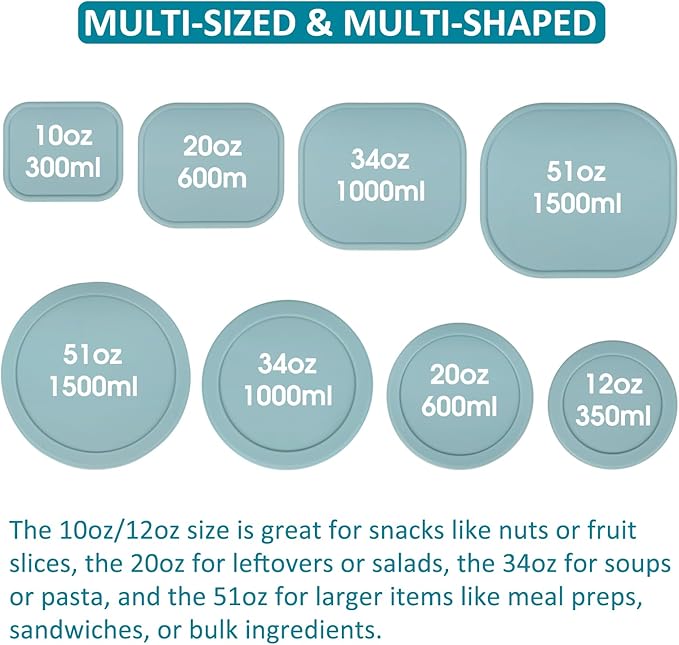 100% Silicone Food Storage Containers with Lids, 8 Pack, 10oz to 51oz, Reusable Leakproof Nesting & Stackable Silicone Bento Lunch Box, Microwave Freezer Dishwasher Oven Safe, BPA Free, Slate Green