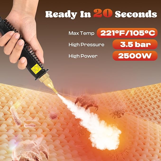 Moongiantgo Handheld Steam Cleaner, 2500W High Pressure Steamer for Cleaning, Portable Pressurized Cleaning Machine for Home Kitchen Car Detailing Grout Tile Bathroom with 1200ml Water Tank (Yellow)