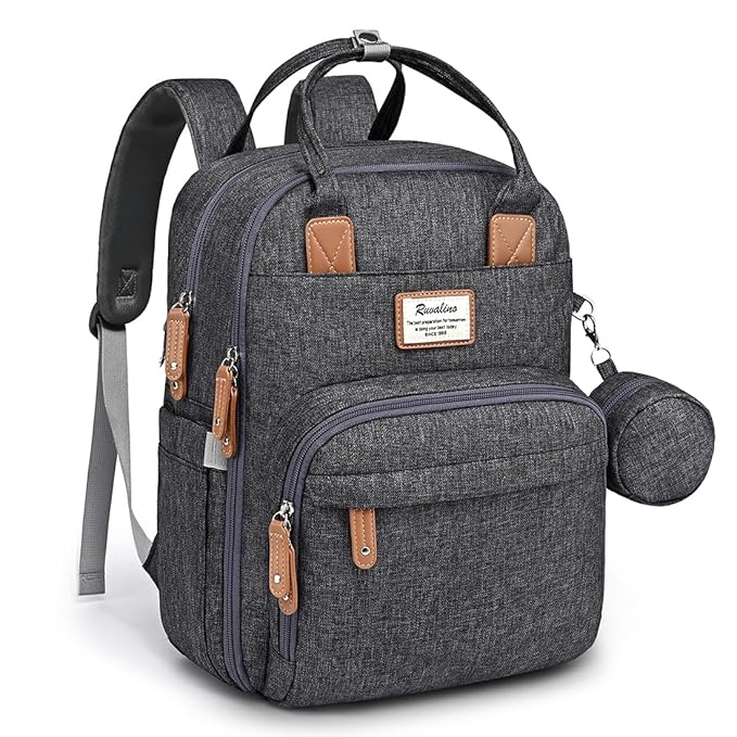 RUVALINO Diaper Bag Backpack, Multifunction Travel Pack Maternity Baby Changing Bags, Large Capacity, Waterproof, Dark Gray