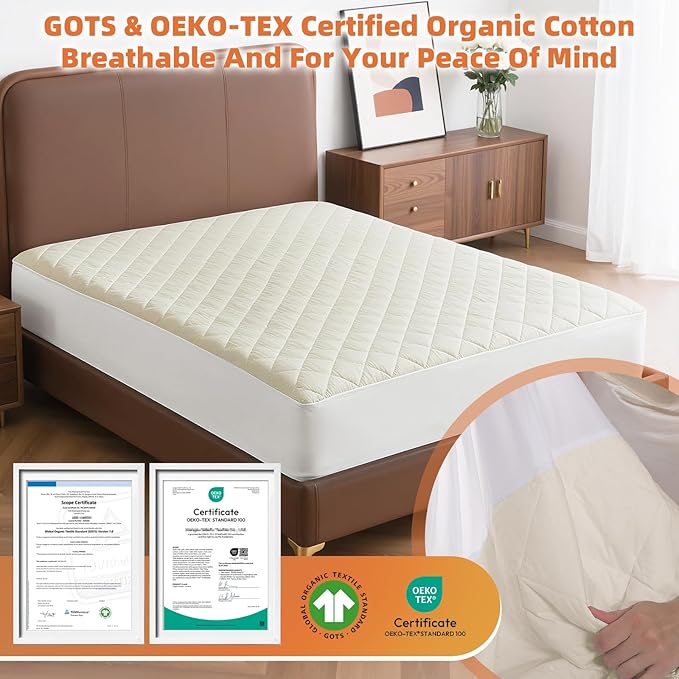 Lofe Organic Cotton King Mattress Protector - Top&Side 100% Waterproof Mattress Protectors, Breathable Organic Mattress Protector, Noiseless King Mattress Protectors Waterproof 80x76x17 in