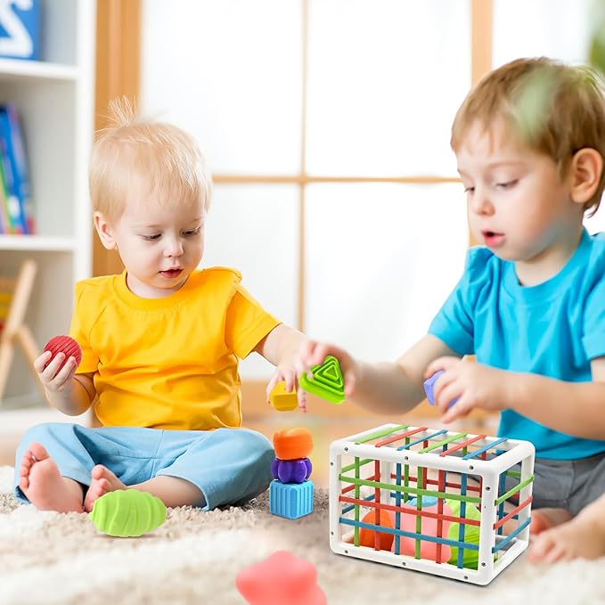 Baby Sensory Activity Toys for 1 Year Old Boy Girl Gifts, Sensory Shape Sorter Cube with Soft Textured Balls for 6 12 18 Months Infants Motor Skills Early Development, Toddlers 1 2 Birthday Gift