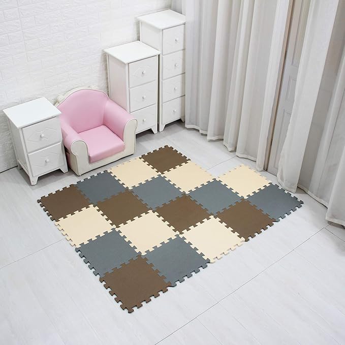MQIAOHAM® 18 Pieces Puzzle Play Mats, Soft Baby Play Mat, Kids Interlocking Foam Floor Tiles, Toddlers Carpet Playmats G301018-106110112