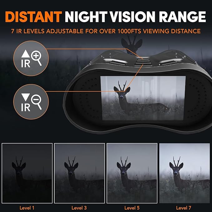 GTHUNDER Night Vision Goggles, Night Vision Binoculars – 4K UHD Video, 52MP Photos, App Remote Control, 10X Zoom, 4" HD Screen, 984ft, 7-Level IR, 4000mAh, 32GB Card – Ideal for Hunting & Security