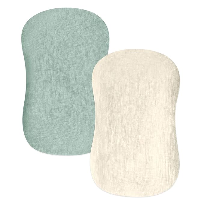 Hooyax Baby Lounger Cover 2 Pack - 100% Muslin Cotton Newborn Lounger Pillow Covers Only, Soft Breathable Infant Lounger Cover with Reinforced Stitching, Fits Most Standard Baby Loungers (Green Wheat)