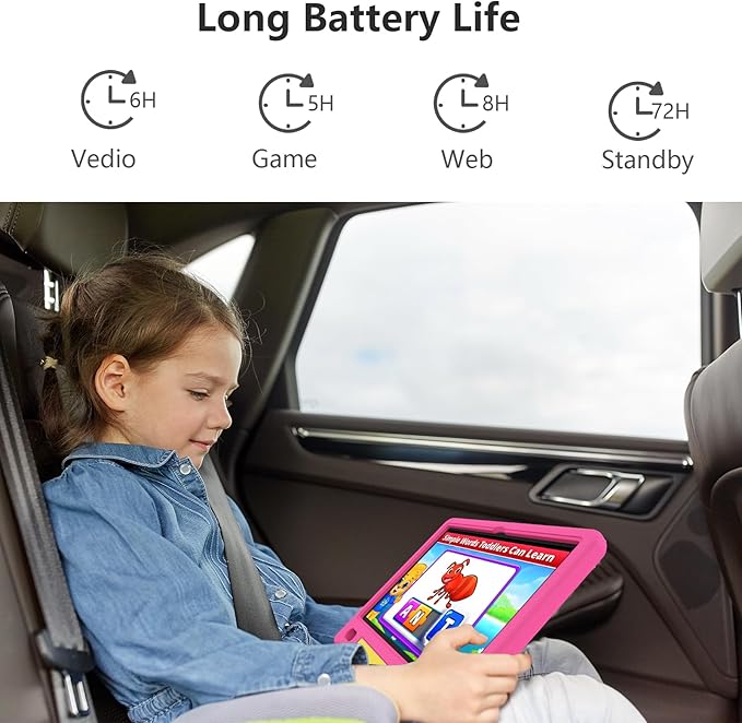 JREN Kids Table 10.1" ｜Android 14 Tablet for Kids｜64GB Storage｜Octa-Core｜WiFi ｜Cameras｜Parental Control｜Kids Content｜Case Included Great Gift for Children Ages 3-12 Years Old Pink