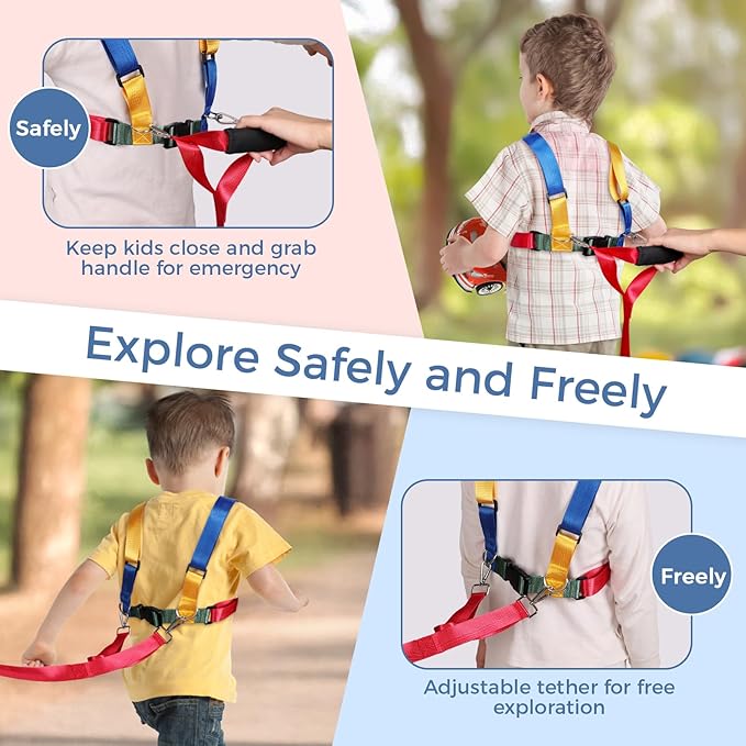 JXM Safety Harness Leash for Autism and Special Needs Child (3-6 yrs), Child Adjustable Elopement Harness with Emergency Grab Handle and Tether, Keep Active Autistic/ADHD Kids Safe and Free Outdoors