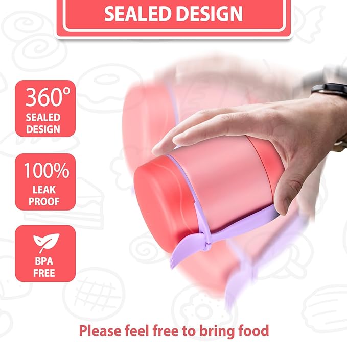 10oz Soup Thermo for Hot Food Kids,Lunch Thermo Kids Food Jar with Spoon Hot Insulated Food Containers,Leak Proof Stainless Steel Wide Mouth Lunch Food Thermo Jar for School(Pink)
