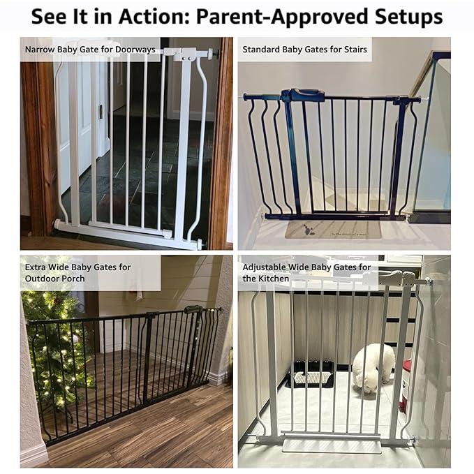 Extra Wide Baby Gate 48-53 Inch, Tension Mounted No Drilling, Pressure Mounted Indoor Safety Gate for Stairs & Doorways - Metal Design for Kids and Pets, White
