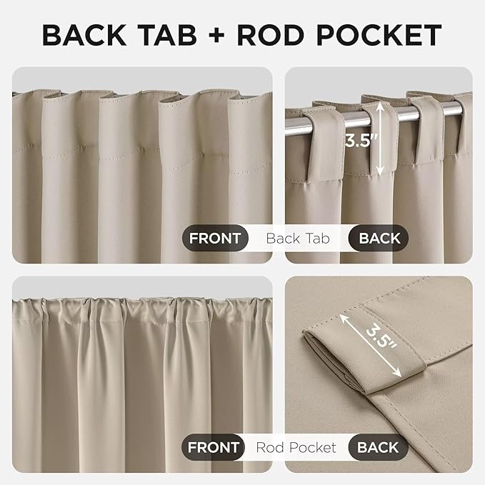 Joydeco 72 Inch Blackout Curtains for Bedroom, Thermal Insulated Black Out Curtains 2 Panels Set, Room Darkening Drapes for Living Room Window Rod Pocket Back Tab (W52 x L72 Inch, Light Beige)