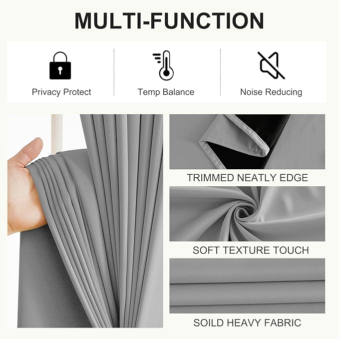 NICETOWN 100% Blackout Curtains for Bedroom, Thermal Insulated Window Curtains 63 Inch Length 2 Panels Set, Grommet Top Drapes for Living Room, 52" W x 63" L, Silver Grey