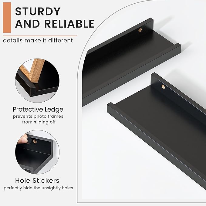 Floating Picture Ledge Shelves for Wall Set of 4, 24 Inch Wall Shelves with Lip Long Large Nursery Book Shelf for Toys Storage Kids Bookshelf Wall Mounted Living Room Bedroom Decor Frames