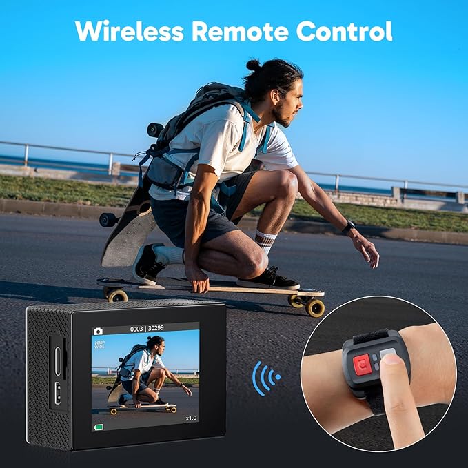 AKASO EK7000 4K30FPS 20MP WiFi Action Camera with EIS Ultra HD 131FT Waterproof Underwater Camera Remote Control 4X Zoom Support External Microphone