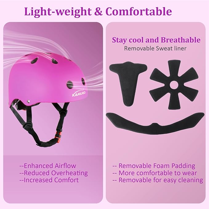 KAMUGO Kids Adjustable Helmet, with Sports Protective Gear Set Knee Elbow Wrist Pads for Toddler Age 2-8 Boys Girls, Bike Skateboard Hoverboard Scooter Rollerblading Helmet Set