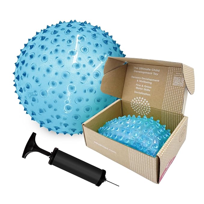 Edushape Original Sensory Ball - 7" Deflated with Pump, Transparent Blue, Enhances Gross Motor Skills for Kids 6 Months & Up