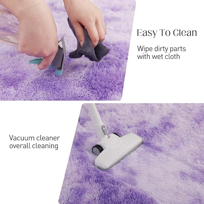 Area Rugs 9x12, Fluffy Rugs for Living Room, Ultra Soft Rugs for Bedroom, Non-Slip Indoor Carpet for Nursery, Kids Room, Playroom, Home Decor, Tie-Dyed Purple