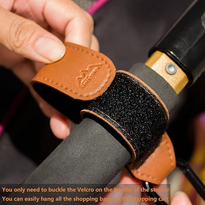 Baby Stroller Hooks Bag Hooks for Hanging Diaper Bags Multipurpose Hooks for Grocery Shopping Bags Premium Vegan Leather Pram Straps 2 Pcs (Black)