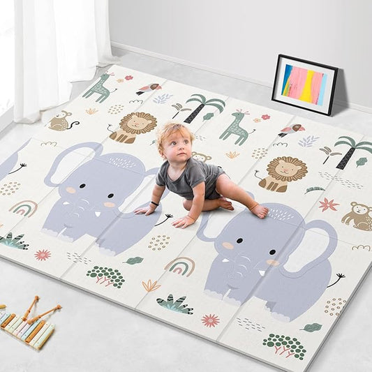 79x71 Foldable Baby Play Mat for Floor, Extra Large Non-Toxic Tummy Time and Crawling Playmat, Thick Foam Play Mat for Baby, Reversible Portable Babies Floor Mats for Infant, Toddler