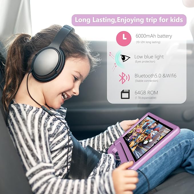 Tablet for Kids 10.1 inch Android 14, 8GB+64GB(TF 1TB) 6000mAh Kids Tablet WiFi6 Parental Control,Face Unlock, 1280 * 800 HD Screen