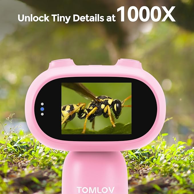TOMLOV P30 Microscope for Kids, Portable 1000X 2'' LCD Digital Microscope for Slides, HD Camera & Video, Pocket Magnifying Glass with Light, Handheld Magnifier for Home Science Education, Mini Scope