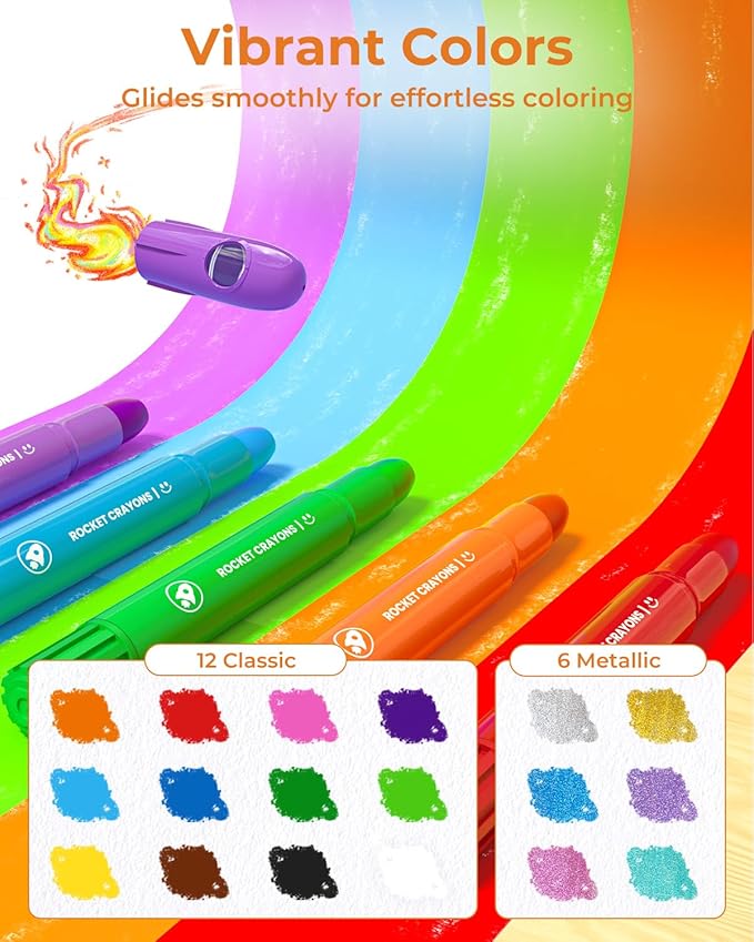18 Colors Twist Crayons for Toddlers 1-3, Non-Toxic Washable Crayons for Ages 4-8 with Storage Bucket, Ultra-Silky and Easy to Hold Art Supplies, Ideal Coloring Gift for Boys and Girls