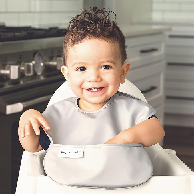 Tiny Twinkle Mess Proof Baby Bibs for Eating - Waterproof, Wipeable Bibs - Toddler Bibs - Travel Friendly - PFAS, PVC, BPA, Phthalate Free - Baby Food Bibs(3 Pack, Space)
