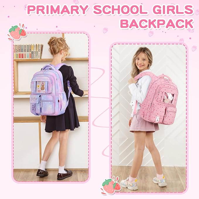 Corduroy Backpack Kids Backpack for Girls School Bags for Middle School Students Book Bag for Elementary Primary Kawaii Ita Backpack, Pink Strawberry