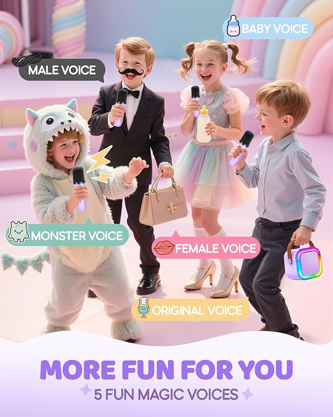 IROO Mini Karaoke Machine for Kids, 2025 TOP Toys Birthday Gifts Ideas for Girls Ages 4, 5, 6, 7, 8, 9, 10, 12+ Years Old, Portable MP3 Player with 3 Wireless Mics for Party