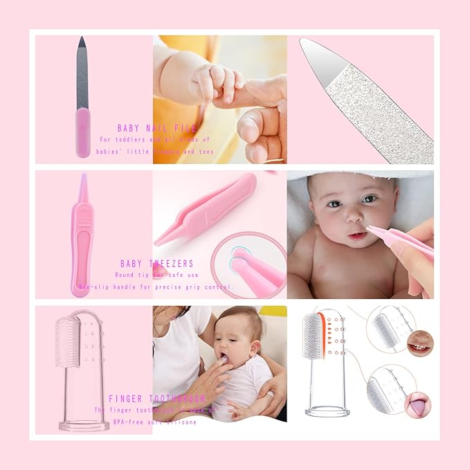 Baby Care Kits,Baby Grooming Kit,10 in 1 Newborn Essentials Must Haves,Baby Nail Clippers Baby Brush Baby Comb Earpick Nose Cleaning Tool Baby Nail File Nursing Baby Kit （Pink）